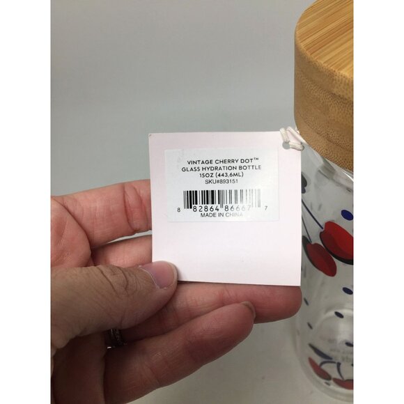 Kate Spade Vintage Cherry Dot Glass Hydration Water Bottle 15 oz - Picture 8 of 8